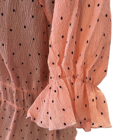 After Market Pink & Black Polka Dot Short Sleeve Peplum Crew Neck Blouse - NWT - Picture 2 of 7